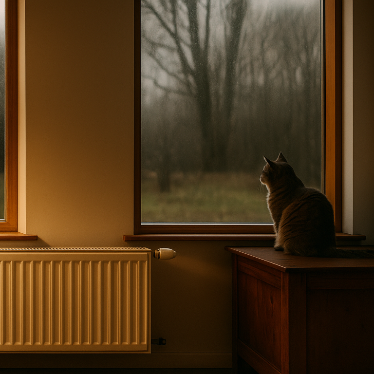 Sauberer Heizkörper mit Katze am Fenster – Hygiene & Wärme in Gera